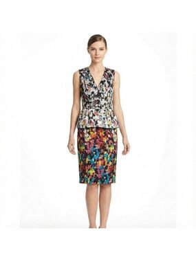 BCBGMAXAZRIA 100% Silk ‘Amalia’ Sleeveless Watercolour Print Peplum Dress Sz 0